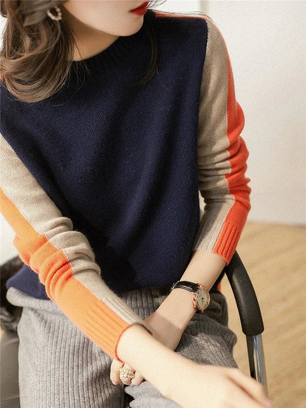 Women's Color Block Wool Sweater – Comfortable and Fashionable Sweater for Fall and Winter