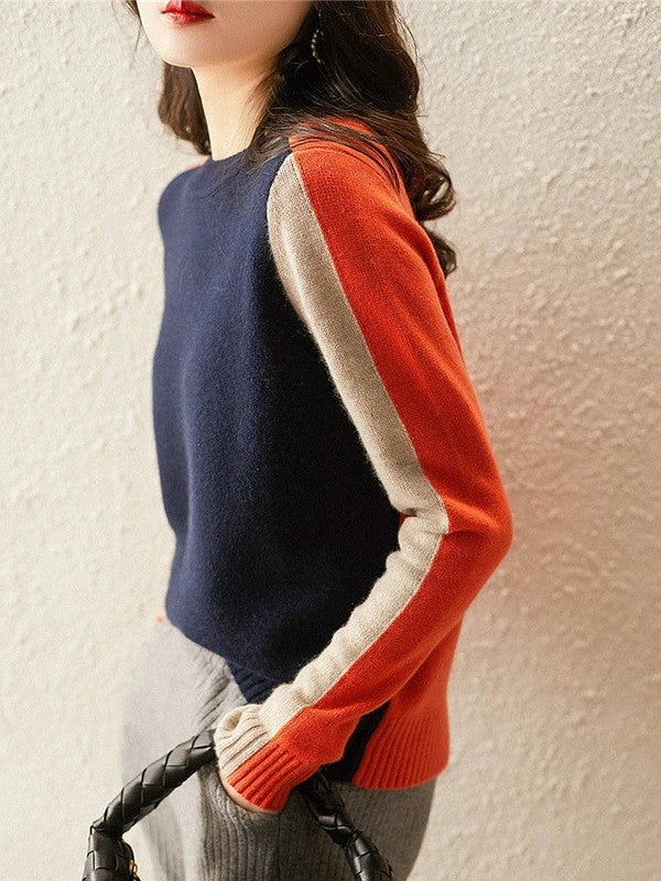 Women's Color Block Wool Sweater – Comfortable and Fashionable Sweater for Fall and Winter