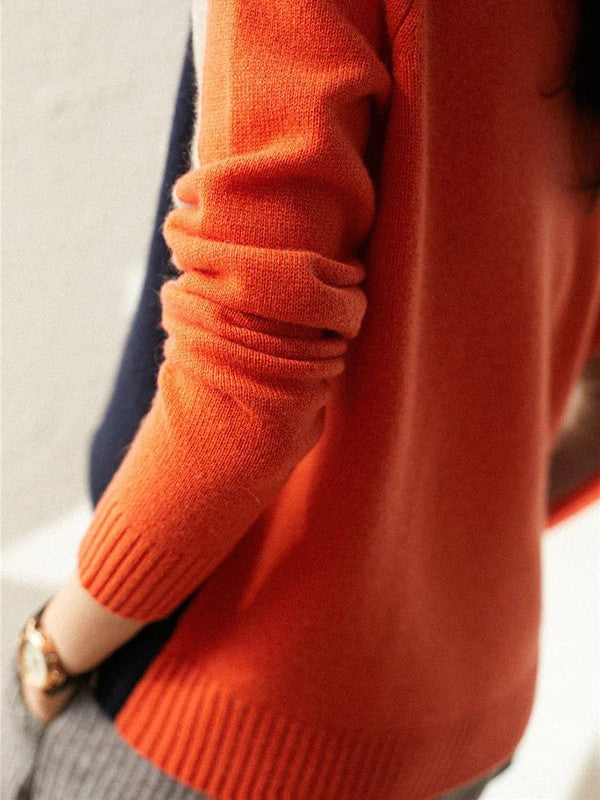 Women's Color Block Wool Sweater – Comfortable and Fashionable Sweater for Fall and Winter