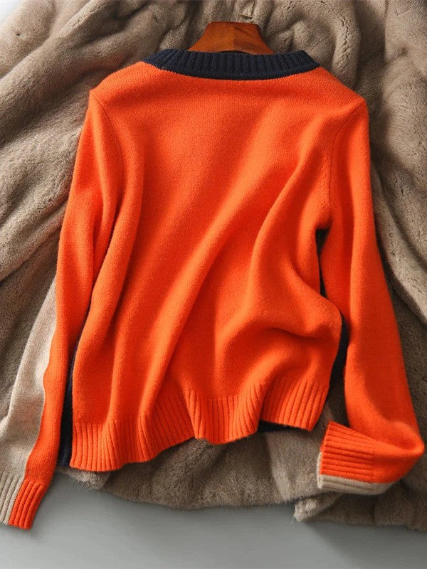 Women's Color Block Wool Sweater – Comfortable and Fashionable Sweater for Fall and Winter