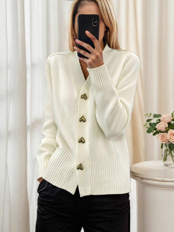 Elegant Heart Button Cardigan – Women's Cardigan with Heart-Shaped Buttons | Timeless & Stylish