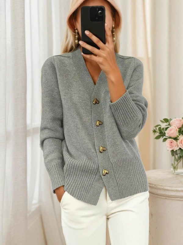 Elegant Heart Button Cardigan – Women's Cardigan with Heart-Shaped Buttons | Timeless & Stylish