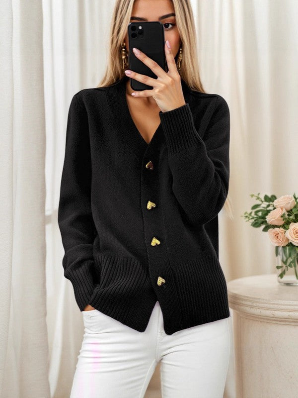 Elegant Heart Button Cardigan – Women's Cardigan with Heart-Shaped Buttons | Timeless & Stylish